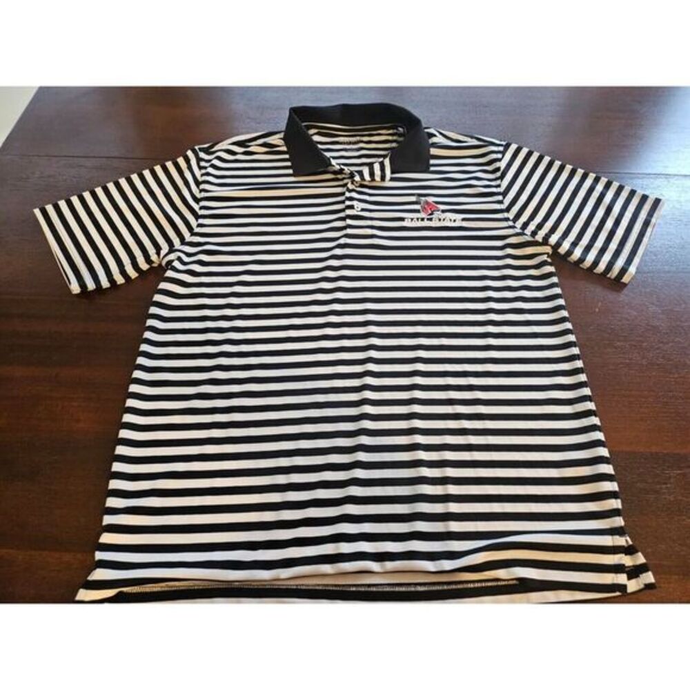 Oxford America Men's L‎ Ball State Cardinals Polo Shirt Black White Stripe